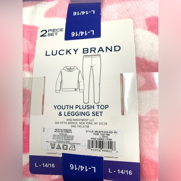 NWT LUCKY BRAND 2 PIEDE SET YOUTH PLUSH TOP & LEGGING SET PINK size L-14… - Picture 6 of 6